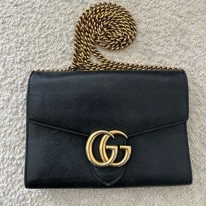 Gucci GG Marmont Chain Wallet Leather Mini Black